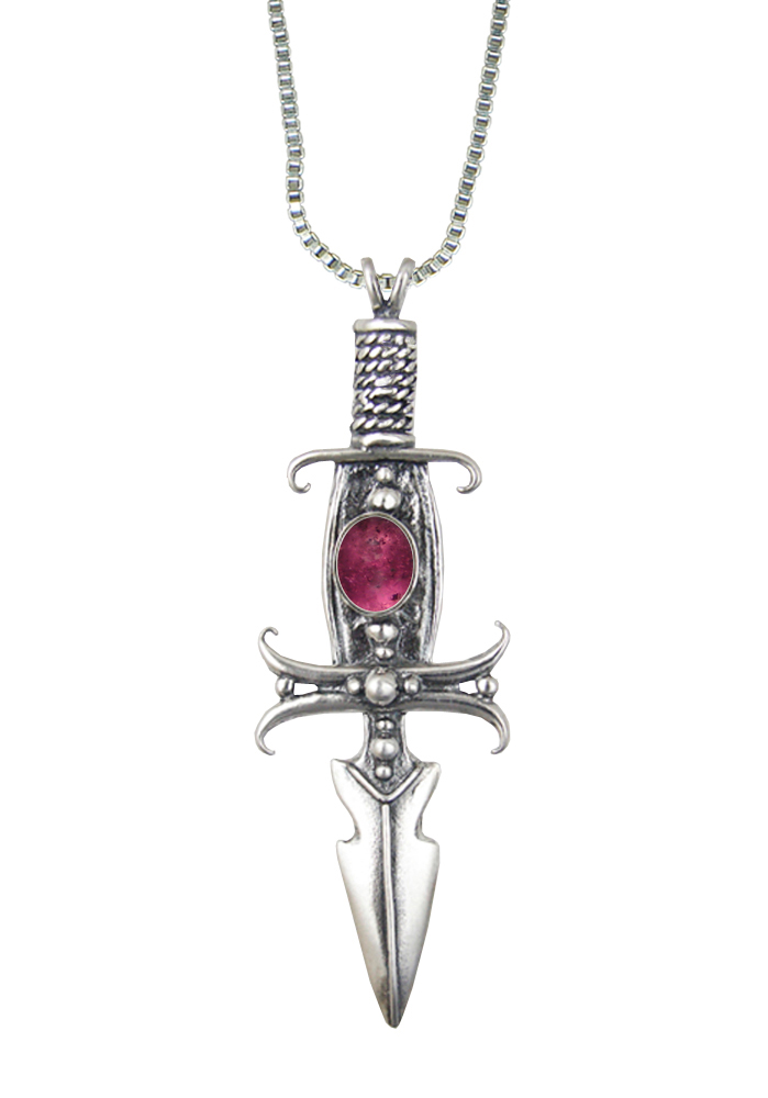 Sterling Silver Deathmaker Knife Dagger Pendant With Pink Tourmaline